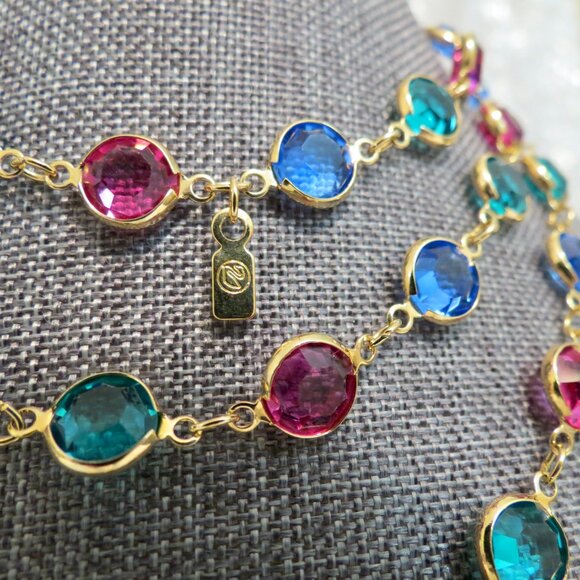 SWAROVSKI 36" Gold Tone Bezel Set Multicolor Crystal Long Necklace - Picture 7 of 7